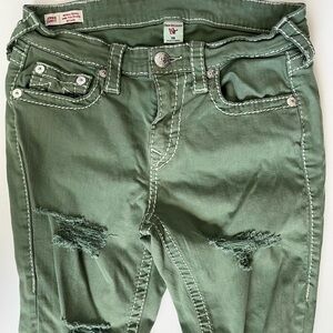 True Religion Olive Distressed High Rise Jeans